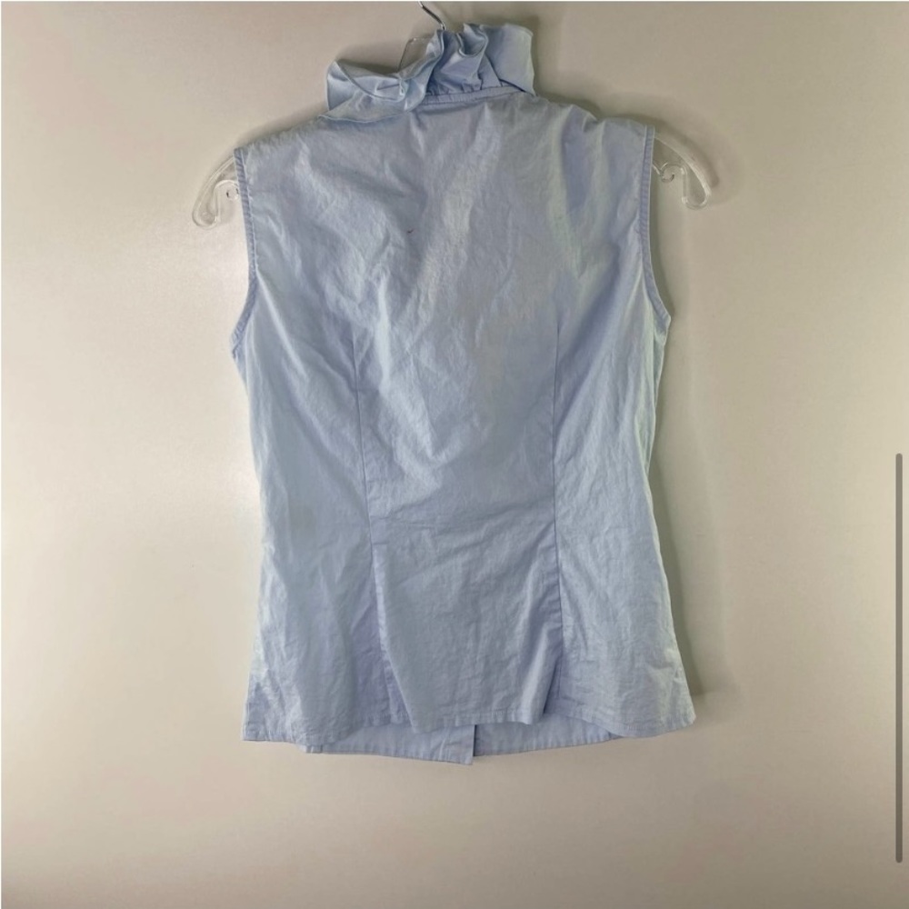 Naracamicie Womens Sleeveless Top Size 4 Light Blue Ruffle Neck Button Up Blouse - Picture 5 of 6